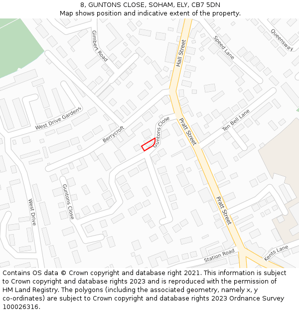 8, GUNTONS CLOSE, SOHAM, ELY, CB7 5DN: Location map and indicative extent of plot