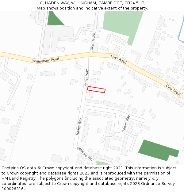 8, HADEN WAY, WILLINGHAM, CAMBRIDGE, CB24 5HB: Location map and indicative extent of plot