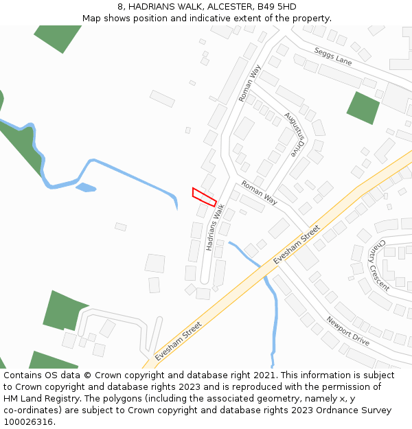 8, HADRIANS WALK, ALCESTER, B49 5HD: Location map and indicative extent of plot