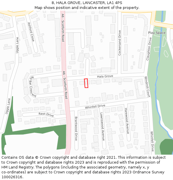 8, HALA GROVE, LANCASTER, LA1 4PS: Location map and indicative extent of plot