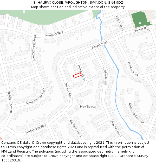 8, HALIFAX CLOSE, WROUGHTON, SWINDON, SN4 9DZ: Location map and indicative extent of plot