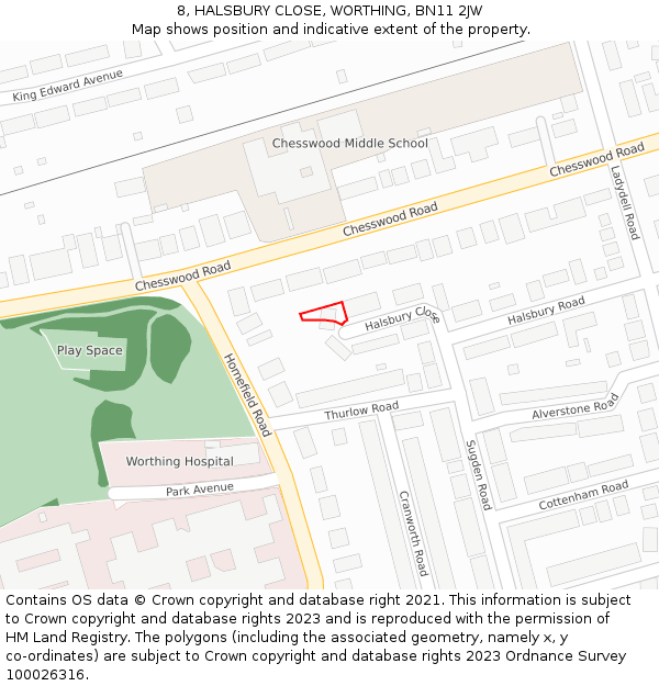 8, HALSBURY CLOSE, WORTHING, BN11 2JW: Location map and indicative extent of plot