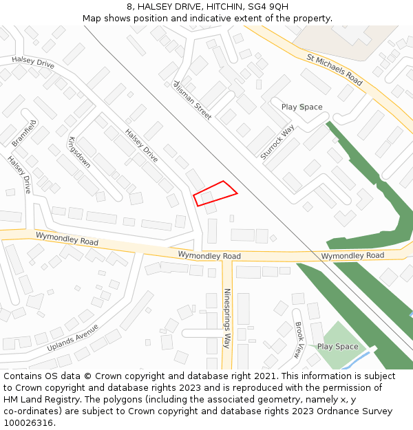 8, HALSEY DRIVE, HITCHIN, SG4 9QH: Location map and indicative extent of plot