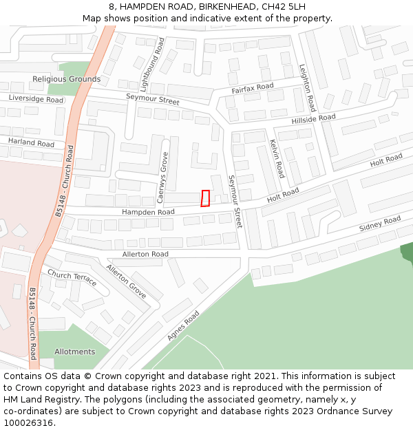 8, HAMPDEN ROAD, BIRKENHEAD, CH42 5LH: Location map and indicative extent of plot
