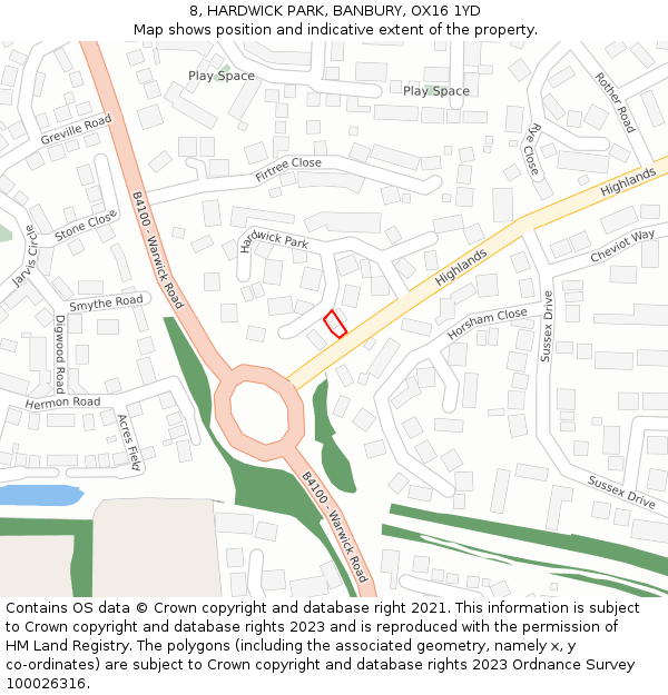 8, HARDWICK PARK, BANBURY, OX16 1YD: Location map and indicative extent of plot