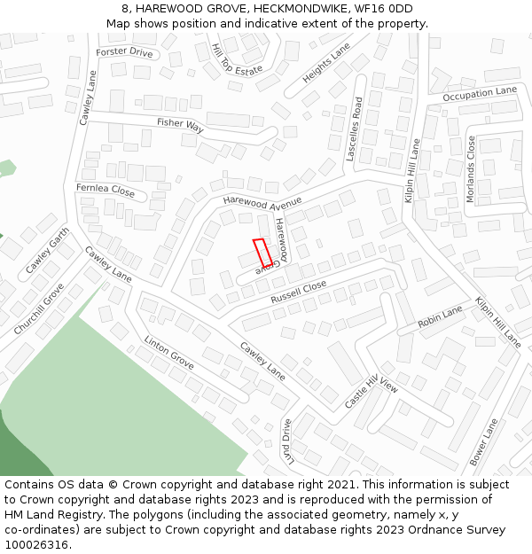 8, HAREWOOD GROVE, HECKMONDWIKE, WF16 0DD: Location map and indicative extent of plot
