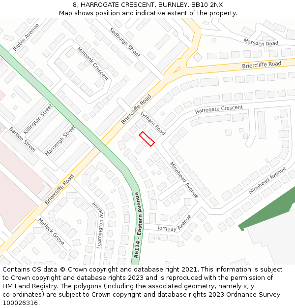 8, HARROGATE CRESCENT, BURNLEY, BB10 2NX: Location map and indicative extent of plot