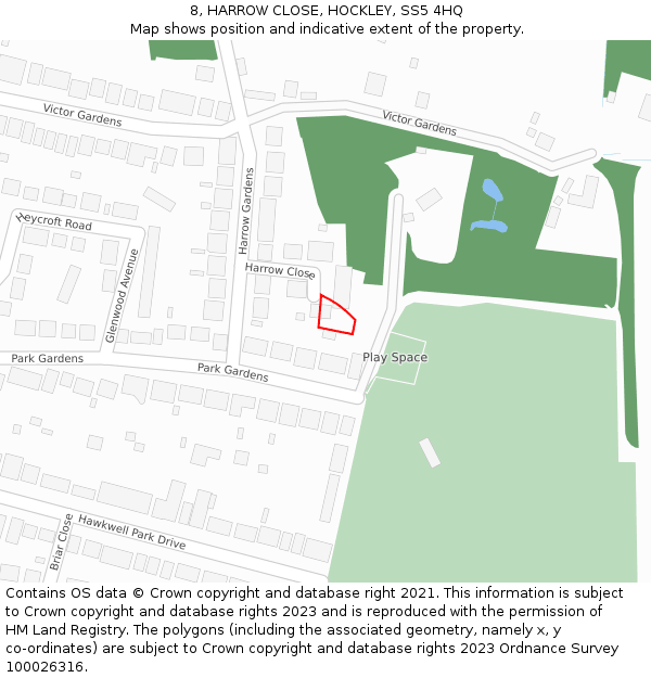 8, HARROW CLOSE, HOCKLEY, SS5 4HQ: Location map and indicative extent of plot