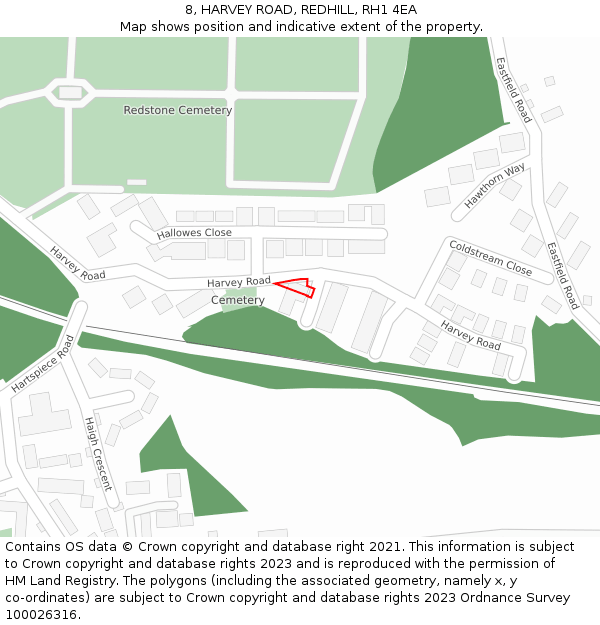 8, HARVEY ROAD, REDHILL, RH1 4EA: Location map and indicative extent of plot