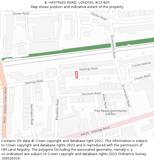 8, HASTINGS ROAD, LONDON, W13 8QY: Location map and indicative extent of plot