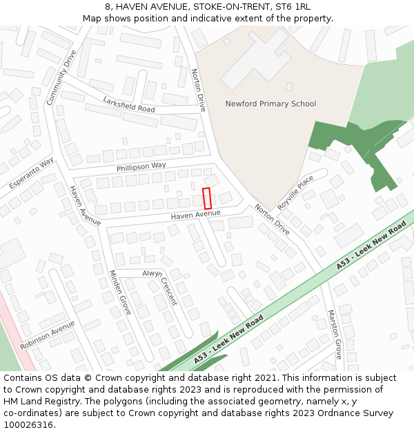 8, HAVEN AVENUE, STOKE-ON-TRENT, ST6 1RL: Location map and indicative extent of plot