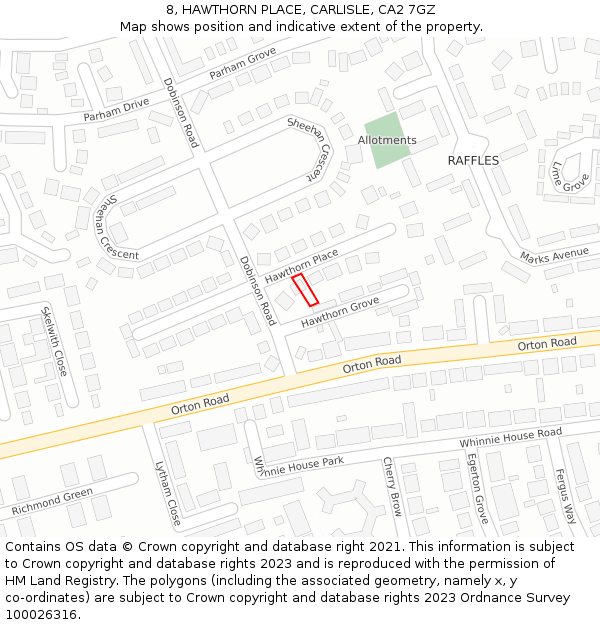 8, HAWTHORN PLACE, CARLISLE, CA2 7GZ: Location map and indicative extent of plot