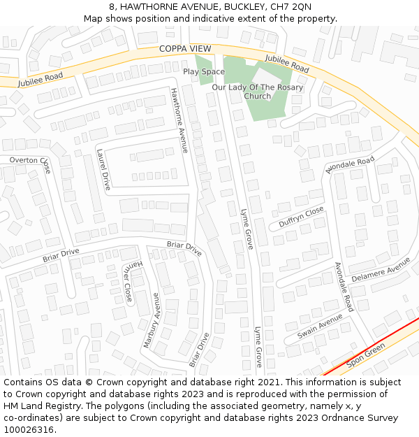 8, HAWTHORNE AVENUE, BUCKLEY, CH7 2QN: Location map and indicative extent of plot