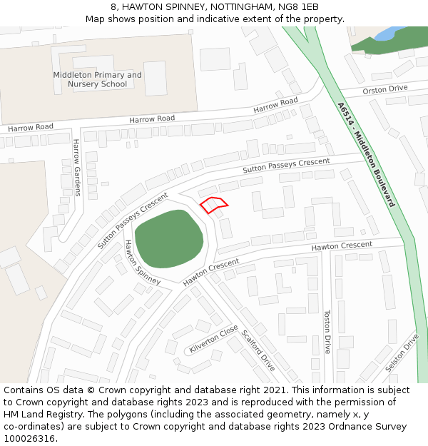 8, HAWTON SPINNEY, NOTTINGHAM, NG8 1EB: Location map and indicative extent of plot