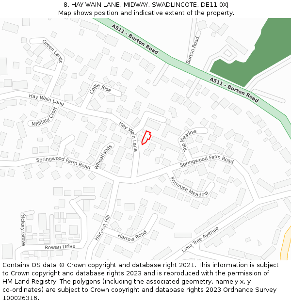 8, HAY WAIN LANE, MIDWAY, SWADLINCOTE, DE11 0XJ: Location map and indicative extent of plot