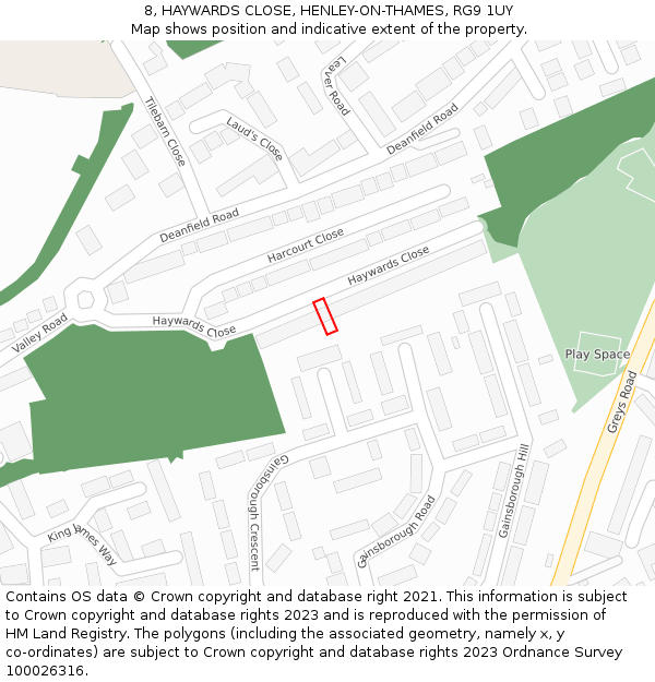 8, HAYWARDS CLOSE, HENLEY-ON-THAMES, RG9 1UY: Location map and indicative extent of plot
