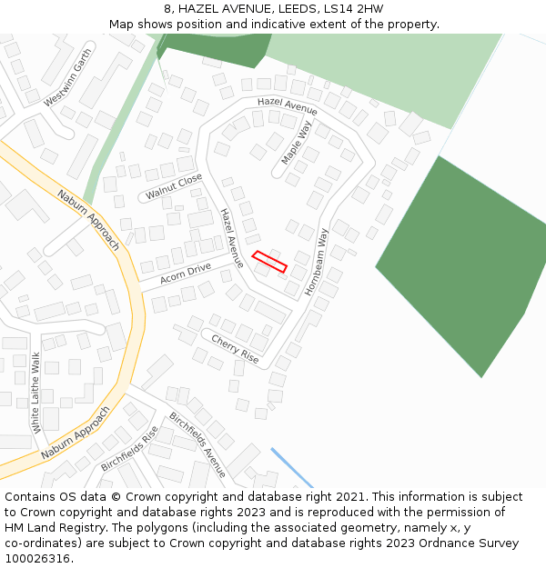 8, HAZEL AVENUE, LEEDS, LS14 2HW: Location map and indicative extent of plot