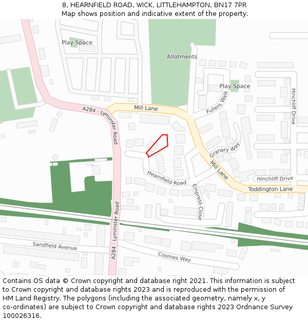 8, HEARNFIELD ROAD, WICK, LITTLEHAMPTON, BN17 7PR: Location map and indicative extent of plot