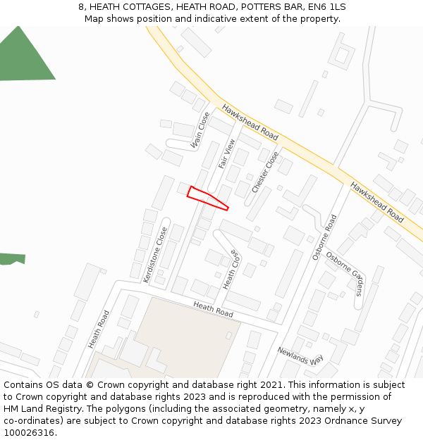 8, HEATH COTTAGES, HEATH ROAD, POTTERS BAR, EN6 1LS: Location map and indicative extent of plot