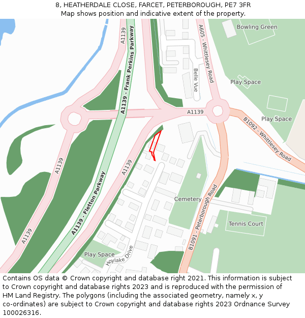 8, HEATHERDALE CLOSE, FARCET, PETERBOROUGH, PE7 3FR: Location map and indicative extent of plot
