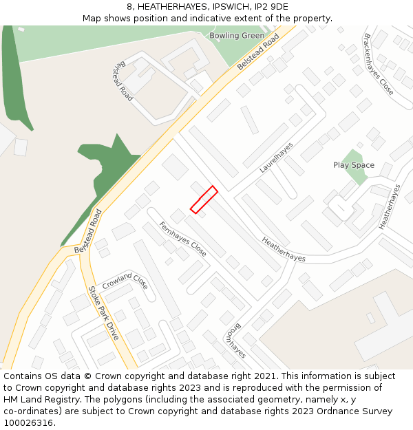 8, HEATHERHAYES, IPSWICH, IP2 9DE: Location map and indicative extent of plot