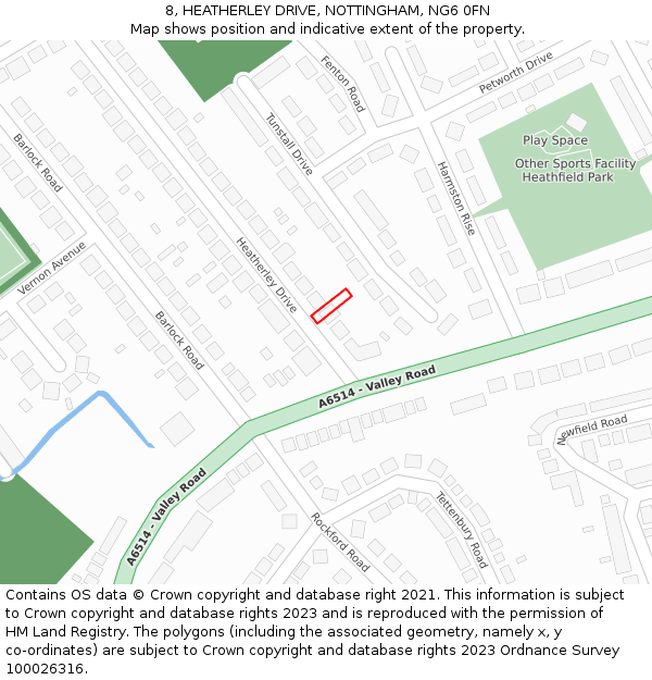 8, HEATHERLEY DRIVE, NOTTINGHAM, NG6 0FN: Location map and indicative extent of plot