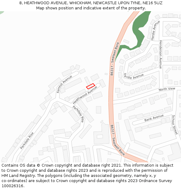 8, HEATHWOOD AVENUE, WHICKHAM, NEWCASTLE UPON TYNE, NE16 5UZ: Location map and indicative extent of plot