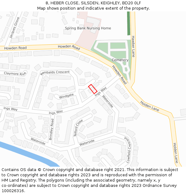 8, HEBER CLOSE, SILSDEN, KEIGHLEY, BD20 0LF: Location map and indicative extent of plot