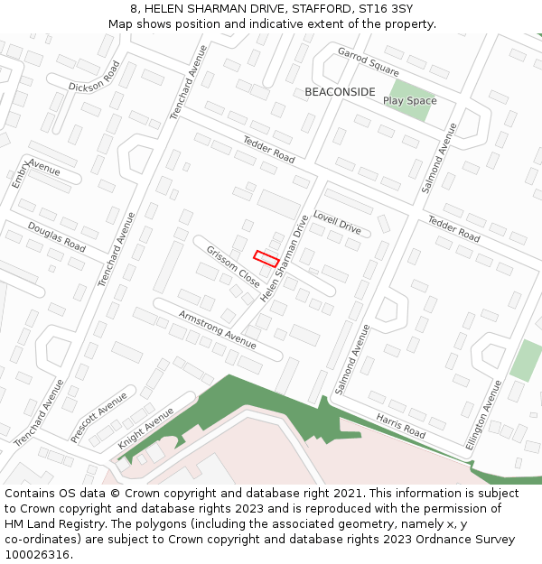 8, HELEN SHARMAN DRIVE, STAFFORD, ST16 3SY: Location map and indicative extent of plot