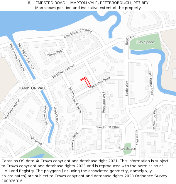 8, HEMPSTED ROAD, HAMPTON VALE, PETERBOROUGH, PE7 8EY: Location map and indicative extent of plot