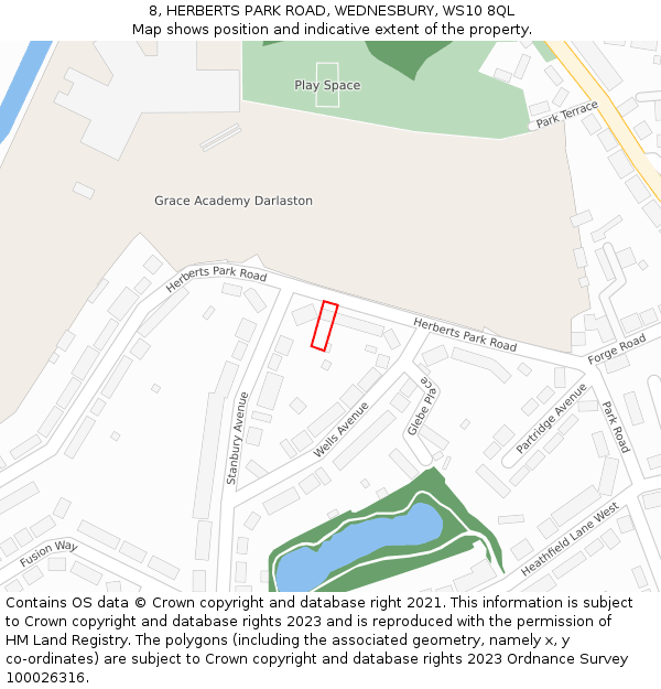 8, HERBERTS PARK ROAD, WEDNESBURY, WS10 8QL: Location map and indicative extent of plot