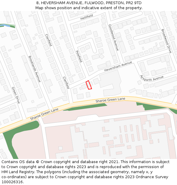8, HEVERSHAM AVENUE, FULWOOD, PRESTON, PR2 9TD: Location map and indicative extent of plot