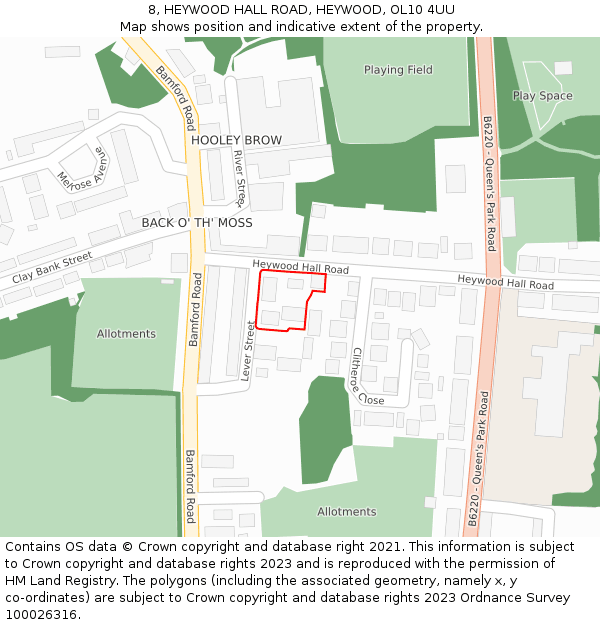 8, HEYWOOD HALL ROAD, HEYWOOD, OL10 4UU: Location map and indicative extent of plot
