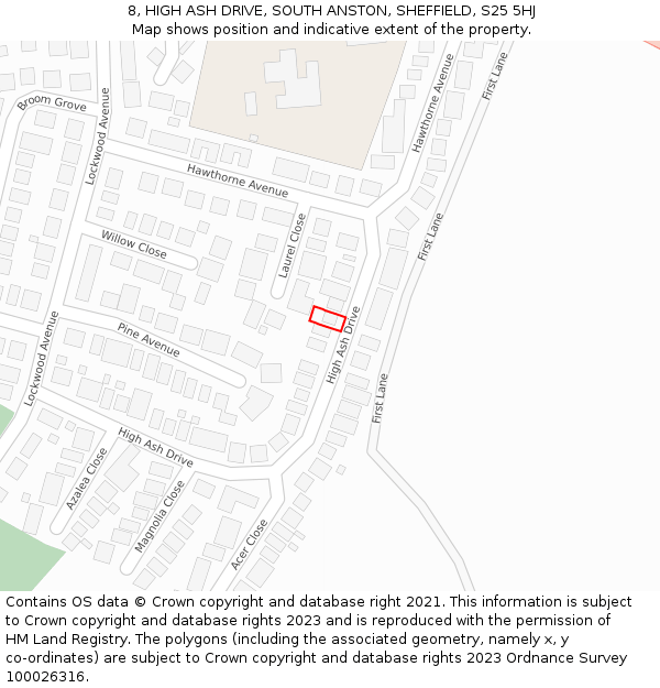 8, HIGH ASH DRIVE, SOUTH ANSTON, SHEFFIELD, S25 5HJ: Location map and indicative extent of plot