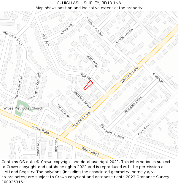8, HIGH ASH, SHIPLEY, BD18 1NA: Location map and indicative extent of plot
