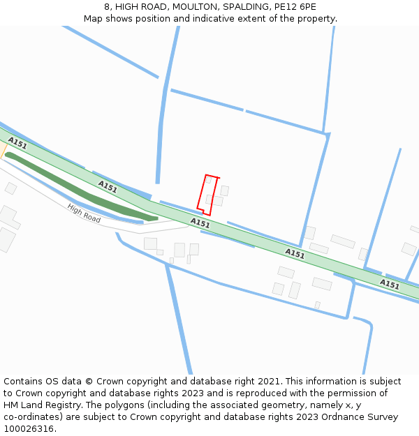 8, HIGH ROAD, MOULTON, SPALDING, PE12 6PE: Location map and indicative extent of plot