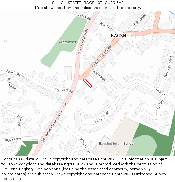 8, HIGH STREET, BAGSHOT, GU19 5AE: Location map and indicative extent of plot