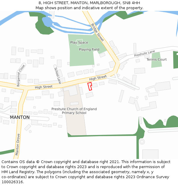 8, HIGH STREET, MANTON, MARLBOROUGH, SN8 4HH: Location map and indicative extent of plot