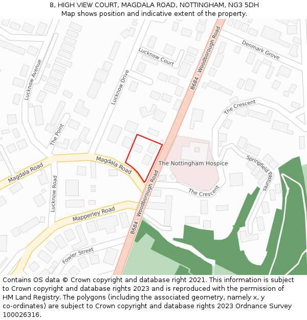 8, HIGH VIEW COURT, MAGDALA ROAD, NOTTINGHAM, NG3 5DH: Location map and indicative extent of plot