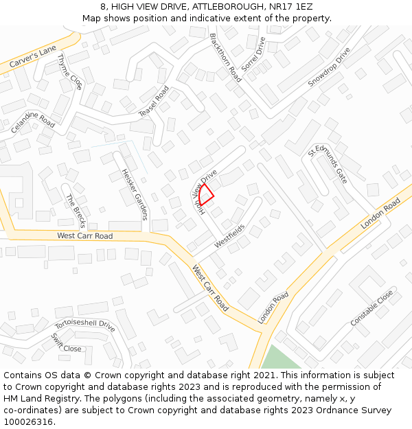 8, HIGH VIEW DRIVE, ATTLEBOROUGH, NR17 1EZ: Location map and indicative extent of plot