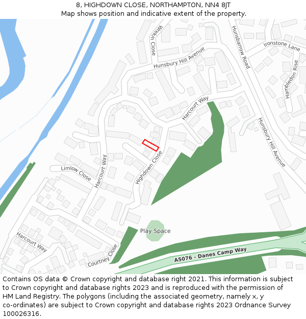 8, HIGHDOWN CLOSE, NORTHAMPTON, NN4 8JT: Location map and indicative extent of plot