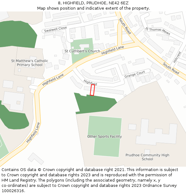 8, HIGHFIELD, PRUDHOE, NE42 6EZ: Location map and indicative extent of plot