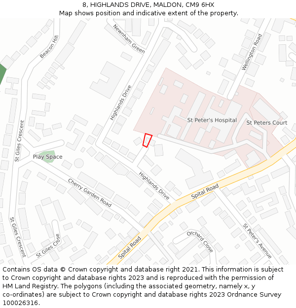8, HIGHLANDS DRIVE, MALDON, CM9 6HX: Location map and indicative extent of plot