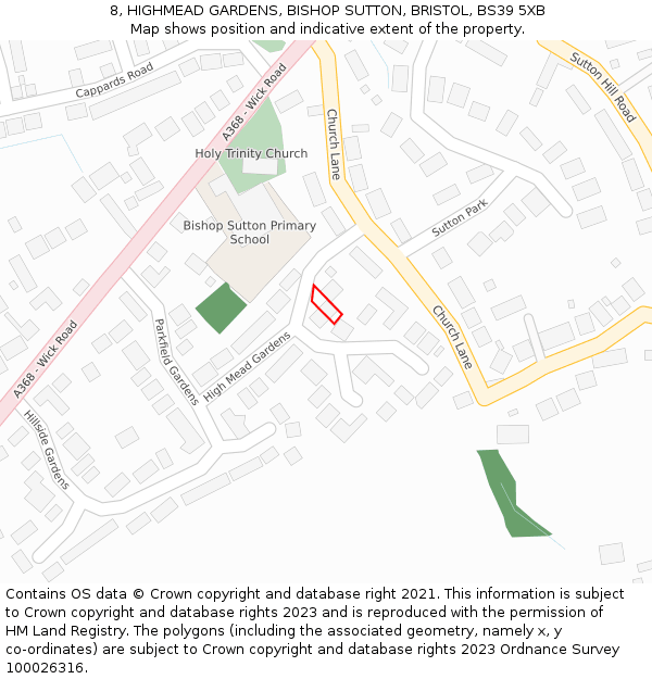 8, HIGHMEAD GARDENS, BISHOP SUTTON, BRISTOL, BS39 5XB: Location map and indicative extent of plot