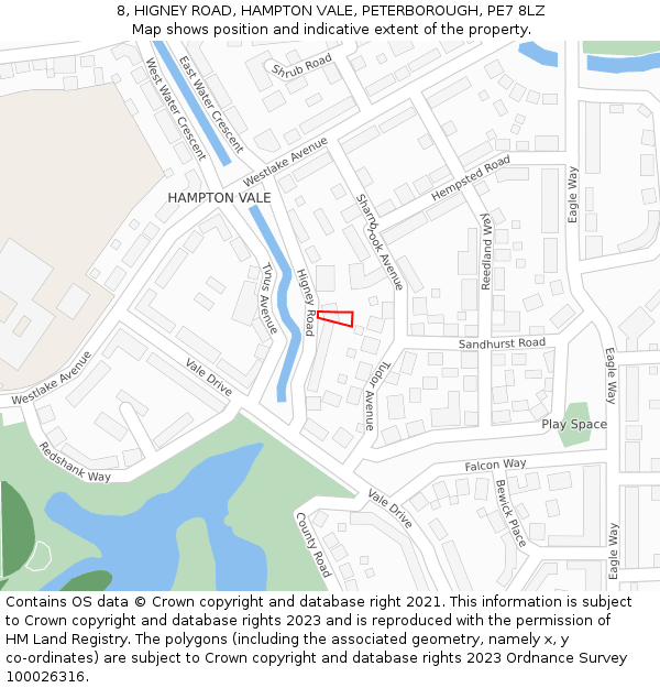8, HIGNEY ROAD, HAMPTON VALE, PETERBOROUGH, PE7 8LZ: Location map and indicative extent of plot