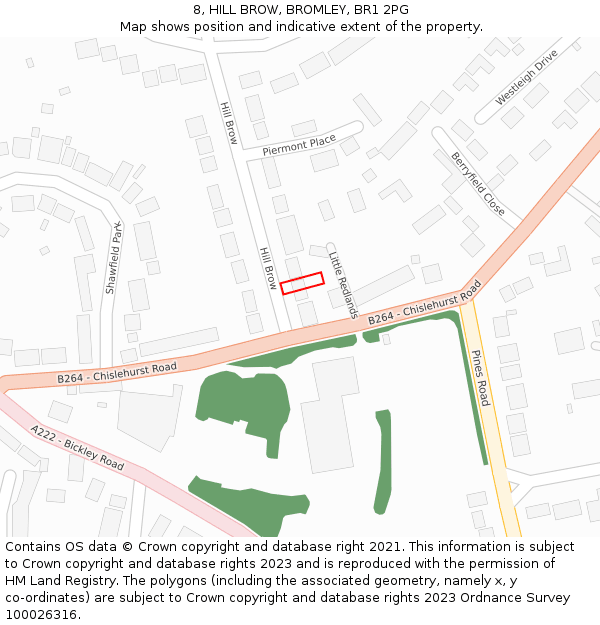 8, HILL BROW, BROMLEY, BR1 2PG: Location map and indicative extent of plot