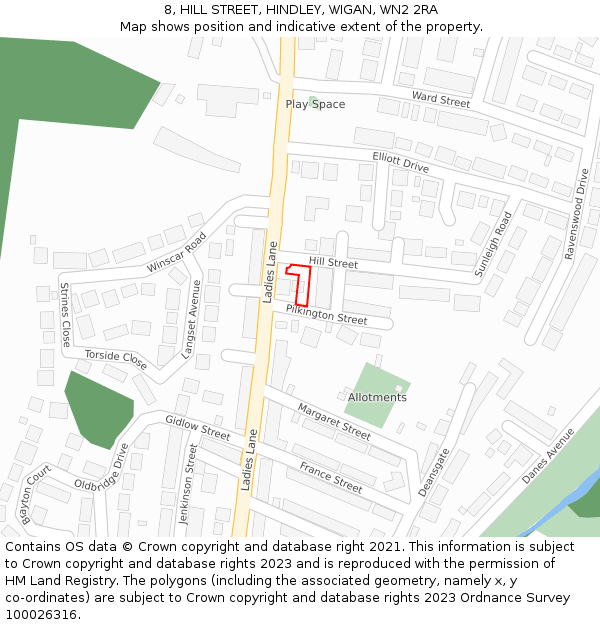 8, HILL STREET, HINDLEY, WIGAN, WN2 2RA: Location map and indicative extent of plot