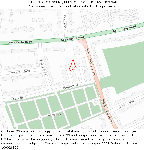 8, HILLSIDE CRESCENT, BEESTON, NOTTINGHAM, NG9 3AB: Location map and indicative extent of plot