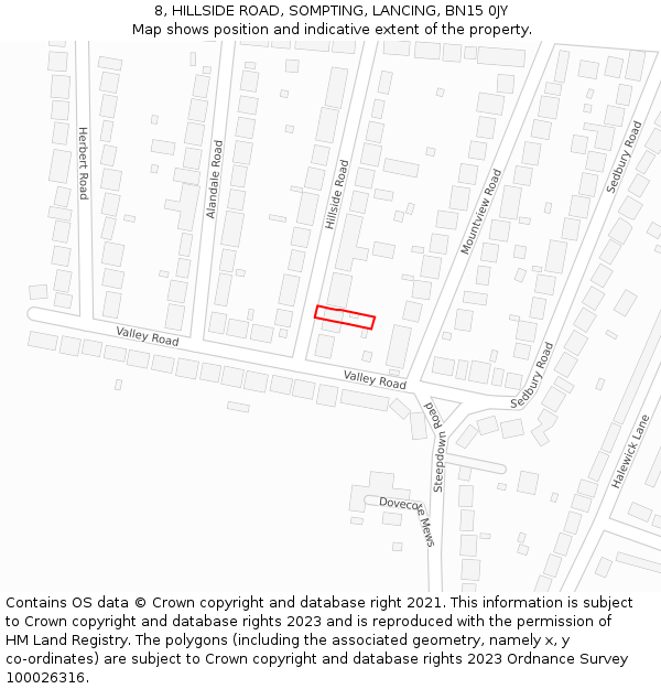 8, HILLSIDE ROAD, SOMPTING, LANCING, BN15 0JY: Location map and indicative extent of plot