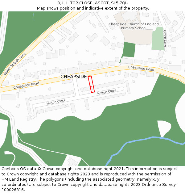 8, HILLTOP CLOSE, ASCOT, SL5 7QU: Location map and indicative extent of plot